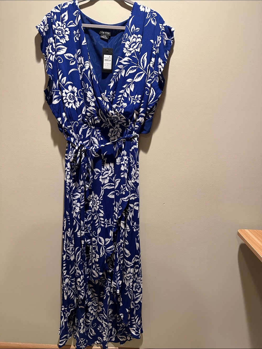 City Chic Cobalt Floral Wrap High Low Maxi Dress